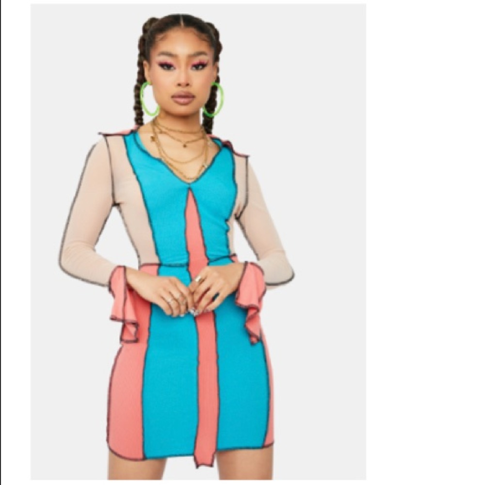 ColorBlock Y2K Mini Dress - Picture 2 of 3